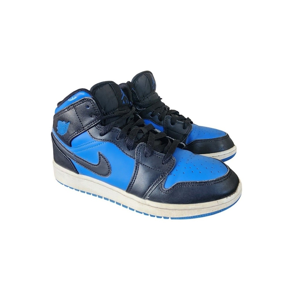 Jordan 1 Mid Dark Marina Blue Black White Sneakers Kids Size 6Y‎